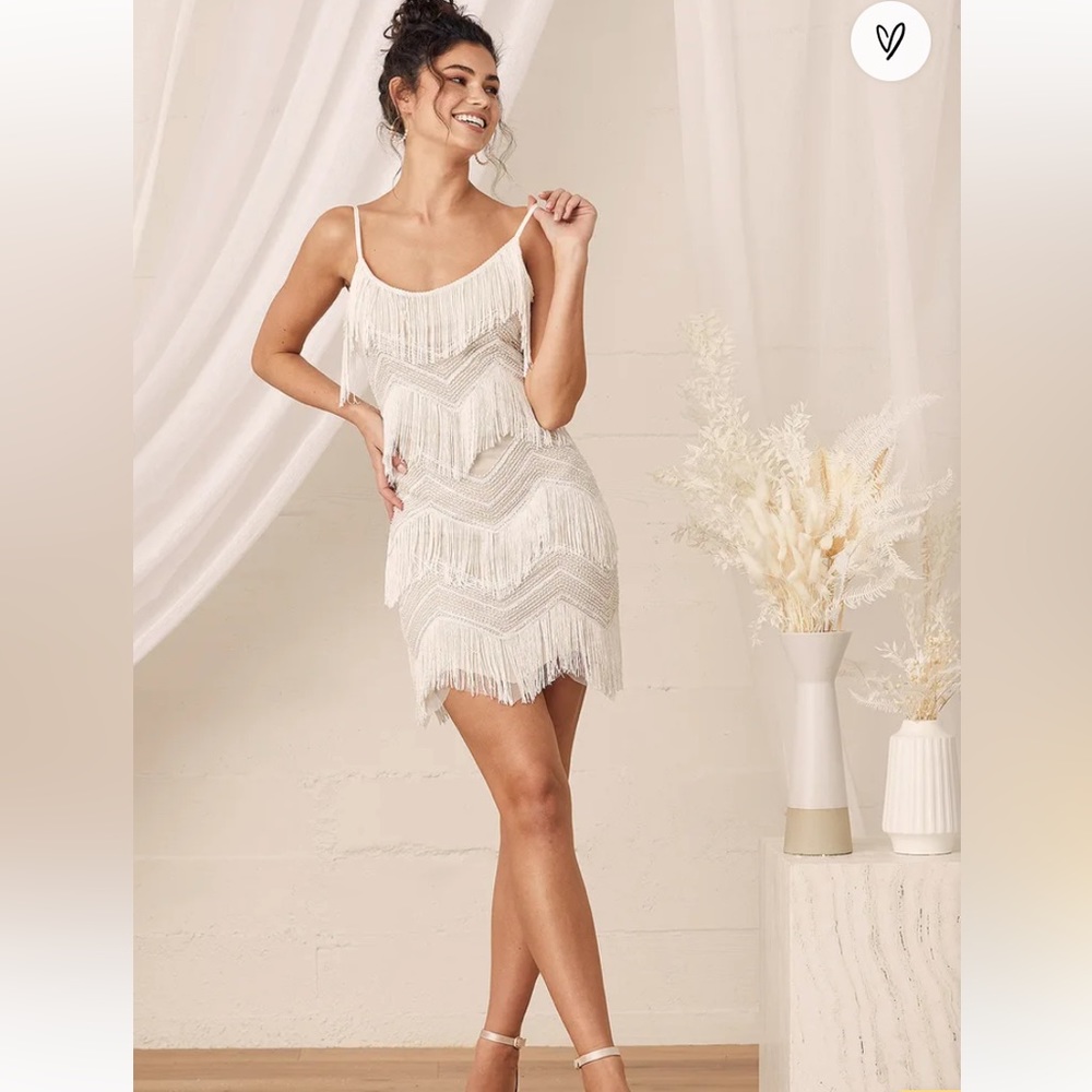 Lulus Shake It Off White Sequin Fringe Sleeveless Mini Dress